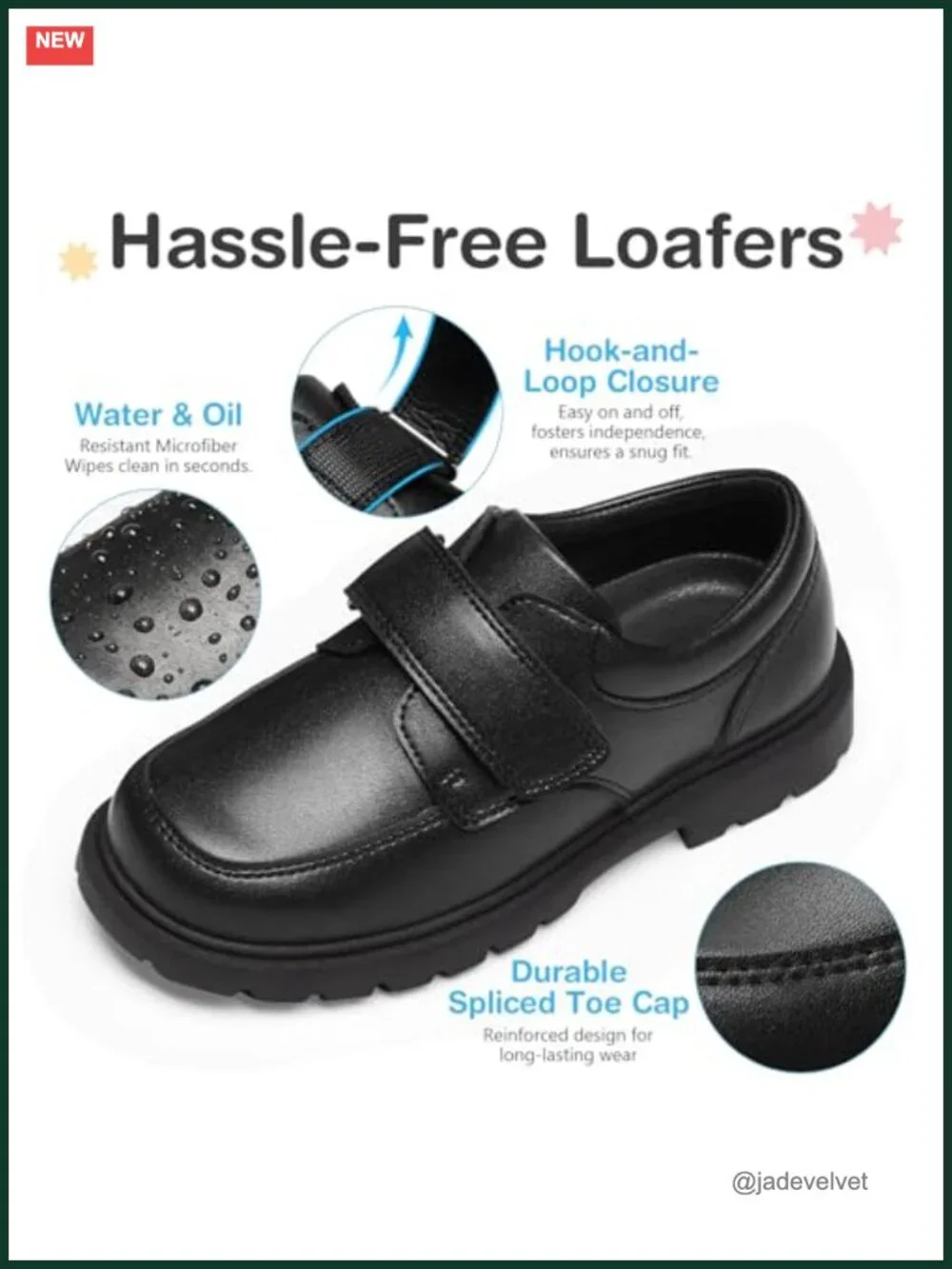 Kids Moc Toe Loafers with Hook & Loop Closure, Flexible Sole, Anti-Collision